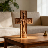BGCOPPER Savior Jesus Cross - Carved from Natural Wood