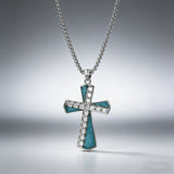 Natural Turquoise Stainless Steel Cross Necklace | Hip-Hop Christian Jewelry
