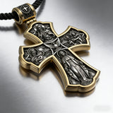 Holy Family of Mary Sacred Heart of Jesus IHS Double-Sided S925 Sterling Silver Cross - design detail