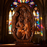 Natural Beechwood Nativity Scene Wooden Carved Plaque Tabletop Arrangement