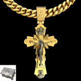Gold-Plated Copper Crucifix Pendant with Jesus Christ and Religious Figures - BGCOPPER