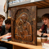 Holy family Nativity Wood Carving Gift Religious Byzantine Icon