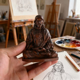 🕊️ Jesus Meditation Wooden Statue - Desk Sculpture for Prayer & Reflection
