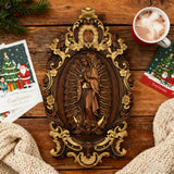 Religious gift with rich details of the wooden statue of Our Lady of Guadalupe