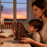 Hand-Carved Holy Family & Guardian Angel Solid Wood Statue: A Faith Artwork Anchoring Divine Blessings for Your Home