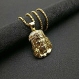 Jesus Pendant in Titanium Steel, Gold Plated and Diamonds - BGCOPPER