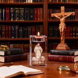 Jesus Crystal Engraved Candle Holder: Light & Faith in One