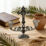 Vintage Jesus Cross Candelabra: Faith Woven into Warm Glow