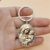 Madonna & Child Oval Alloy Glass Keychain