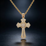 Iced Baguette & Round CZ Cross Pendant Necklace – Faith, Luxury & Statement Style