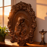 Mother Mary with Baby Jesus Wood Carving Decor
