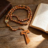 Wooden Medal Rosary with Cross