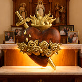 Holy Family Three Sacred Hearts Wooden Wall Decoration