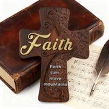 Ornate "Love" "Faith" "Hope" Wooden Cross, Solid Wood Cross