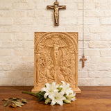 Handcarved Beechwood Crucifix Relief — Let His Sacrifice Settle Into Your Days