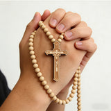 8mm Wooden Bead Rosary Necklace | Catholic Devotional Jewelry