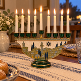 Jerusalem Skyline Hanukkah Menorah – Cloisonné Enamel Judaica Candle Holder