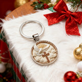 "Divine Blessing" Silver Dove & Cross Keychain – A Symbol of Faith, Peace, and God's Grace