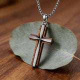 Minimalist Titanium Steel & Wood Cross Necklace – Faith in Simplicity