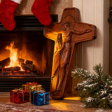 šÆļø Joan of Arc Cross Wood Carving ā Our Lady of Sorrows / Crucifix