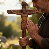 Sacred Art Crucifix: Devotionally Hand-Carved Solid Wood Cross, A Testament of Divine Love & Sacrifice