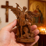 Boxwood Archangel Michael Carving: A Christmas Gift of Divine Protection