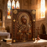 Our Lady of Sorrows Wooden Wall Decor - Our Lady of the Seven Arrows Softens the Heart of Evil - craftsmanship detail