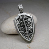 S925K Silver Necklace Sword and Shield Rose: Embedded Shield of Faith - BGCOPPER