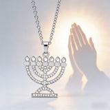 Stainless Steel Crystal 7-Branch Menorah Pendant: A Sacred Jewish Heritage Necklace