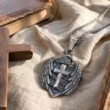 Eagle Cross Shield Pendant Necklace, Religious Faith Men’s Necklace