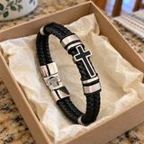 Men’s Black Braided Cross Bracelet – Christian Faith Reminder Wristband