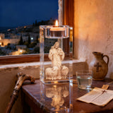 Jesus Crystal Engraved Candle Holder: Light & Faith in One