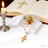 Our Lady of Guadalupe 11-Pearl Brooch with Crystal Cross Pendant