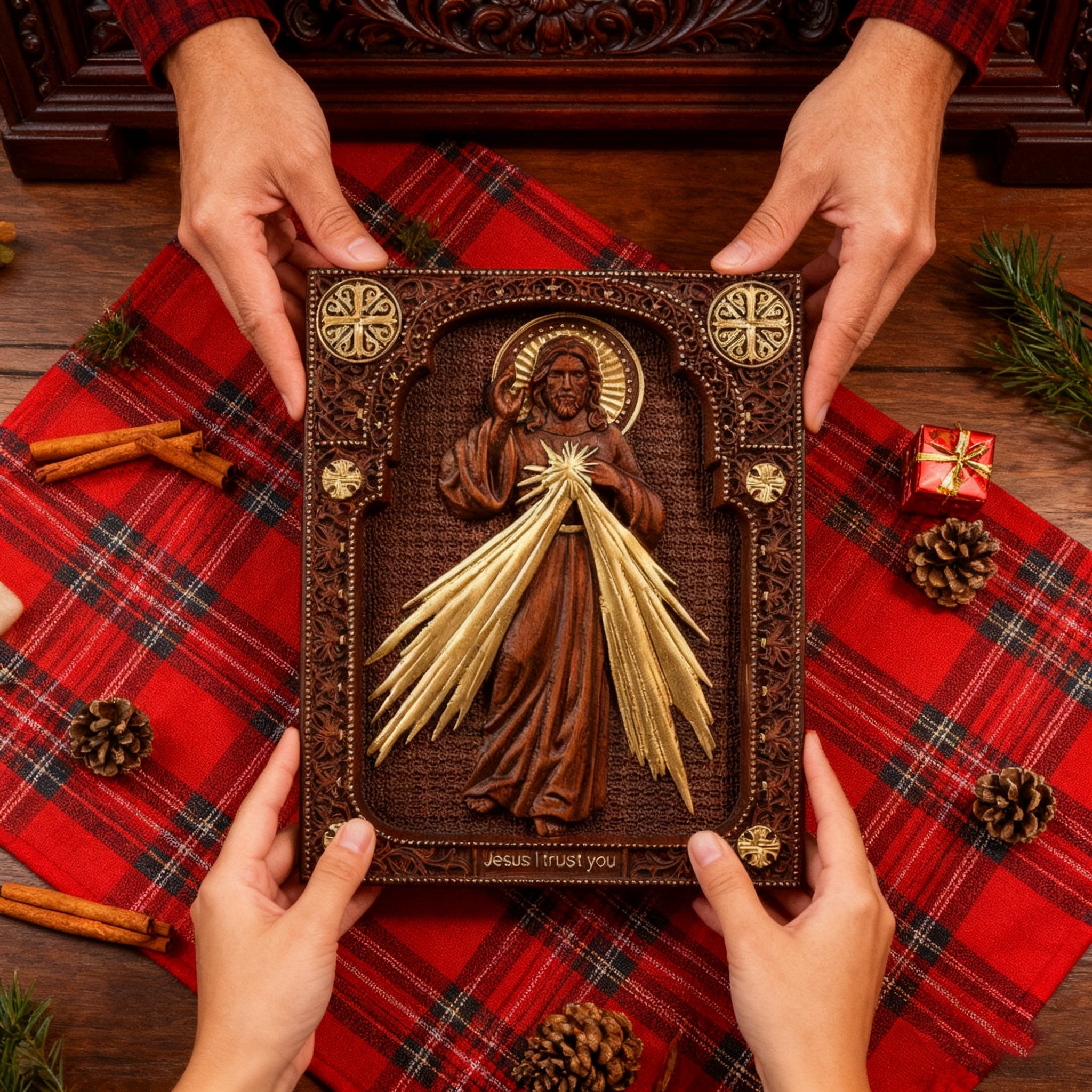 The Sacred Heart and Divine Mercy Jesus Christ Wood Wall Plaque – BGCOPPER