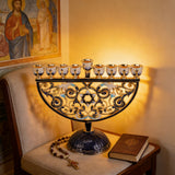Hand-Painted Enamel Menorah (9-Branch Candelabra) - design detail