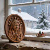 Our Lady in Tears and Prayer with a Nine-Star Halo — Hand-Carved Beechwood Statue