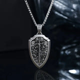S925K Silver Necklace Sword and Shield Rose: Embedded Shield of Faith - BGCOPPER