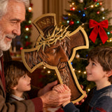 Sacred Thorn Crown Wooden Cross ✝️ | Hand-Carved Beechwood Crucifix with Crown of Thorns