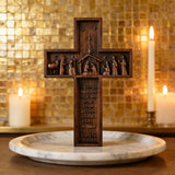 Nativity Scene Crucifix Wooden Wall Decoration - Christian gift presentation