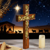 Hand-Carved Rose Cross Wall Art ✝️🌹 | Solid Beechwood Christian Decor with Golden Flowers