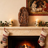 Natural Beechwood Nativity Scene Wooden Carved Plaque Tabletop Arrangement