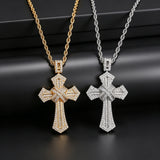 Iced Baguette & Round CZ Cross Pendant Necklace – Faith, Luxury & Statement Style