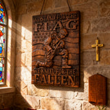 We Stand For The Flag, We Kneel For The Fallen -American soldier wood carving memorial icon