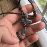 Hand Forged Steel Cross Pendant with Leather Cord – Rustic Christian Necklace for Men