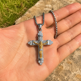 Titanium Steel Crucifix Necklace with Zircon