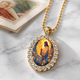 Floral Framed Jesus Pendant Necklace