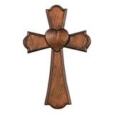 Eternal Heart Wooden Hand Carved Cross for Wall Decor, Religious Gift Cross - BGCOPPER