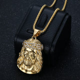 Jesus Pendant in Titanium Steel, Gold Plated and Diamonds - BGCOPPER