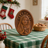 Our Lady in Tears and Prayer with a Nine-Star Halo — Hand-Carved Beechwood Statue
