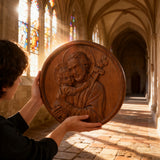 Joseph and Baby Jesus wood carving plaque - Father‘s day gift